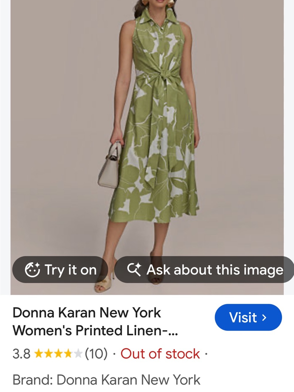 Donna Karan Olive and White Floral Button-Front Nightgown